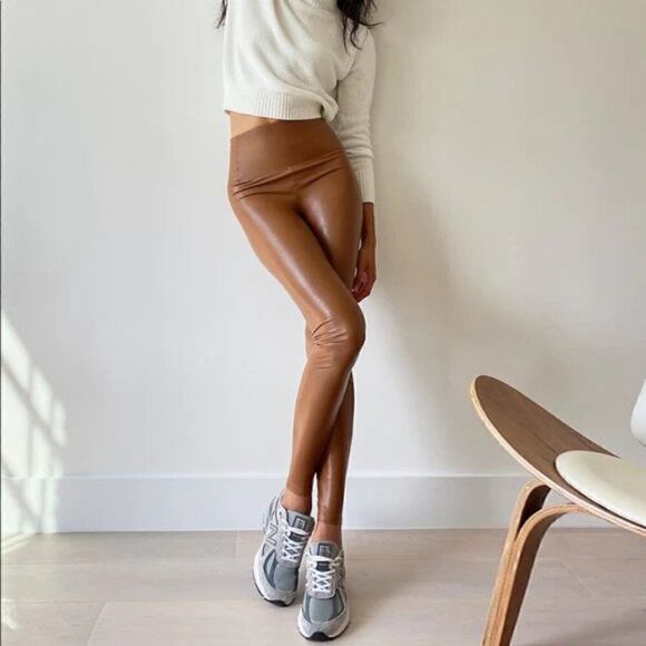 Aritzia Wilfred Free Daria Tan Faux Leather Leggings - Picture 1 of 9
